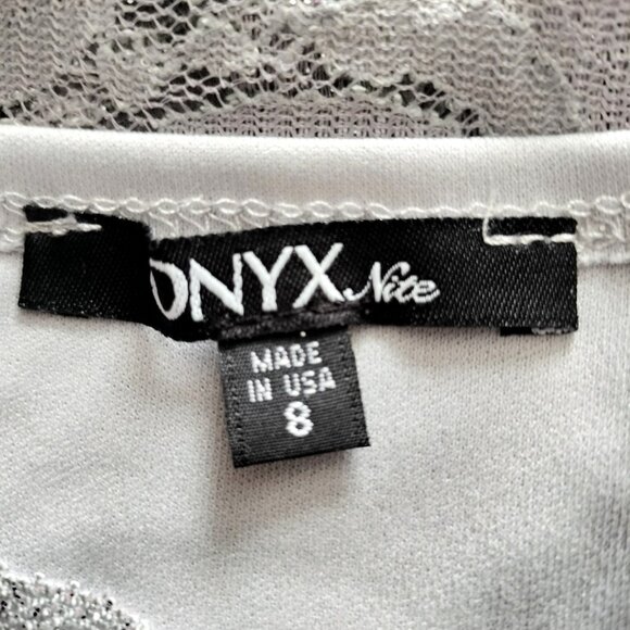 Onyx Nite Platinum Stretch Lace Dress 8 D-Cut Scallop Lined Body Con 3/4 Sleeve - Picture 12 of 12